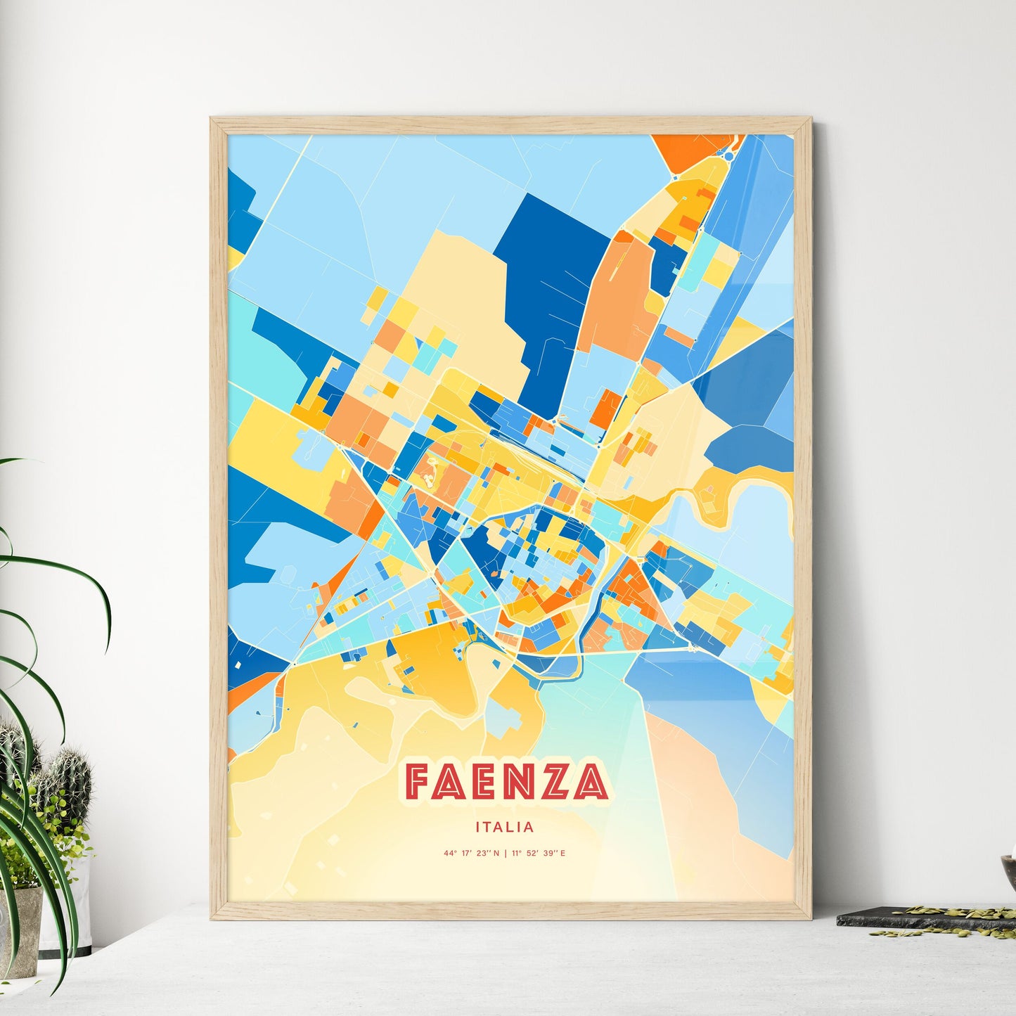 Colorful FAENZA ITALY Fine Art Map Blue Orange