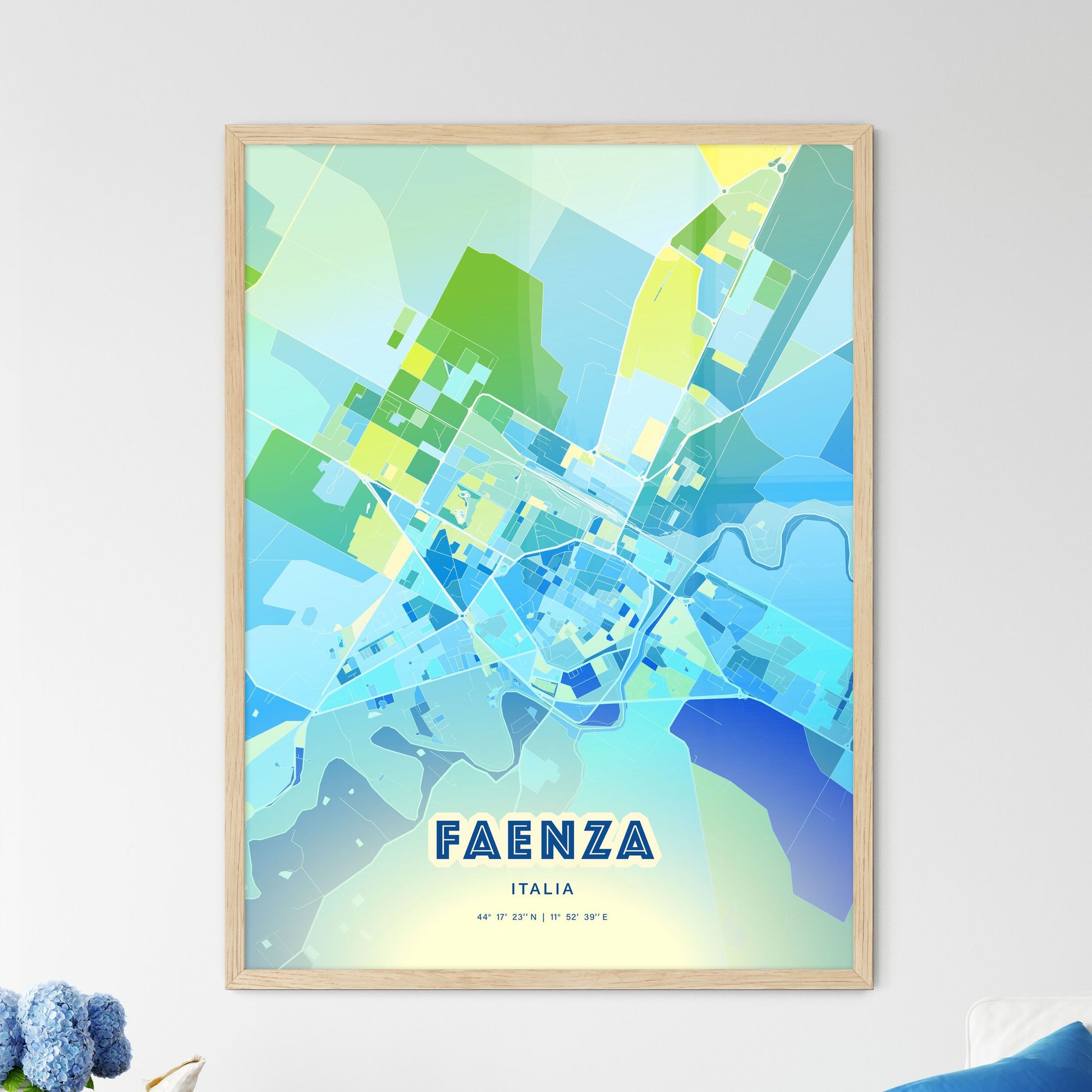 Colorful FAENZA ITALY Fine Art Map Cool Blue