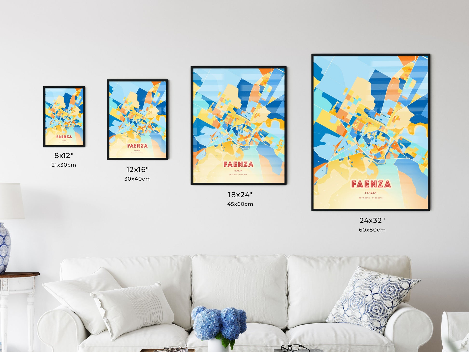 Colorful FAENZA ITALY Fine Art Map Blue Orange