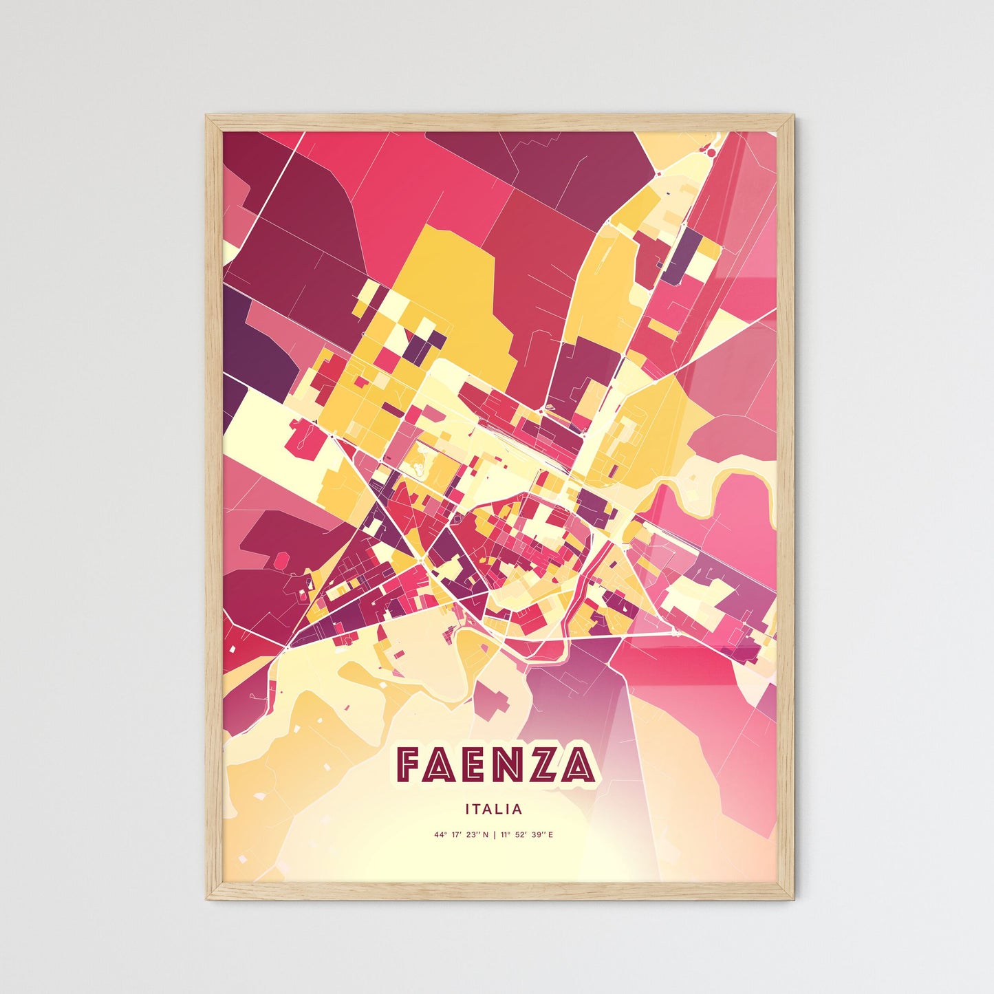 Colorful FAENZA ITALY Fine Art Map Hot Red