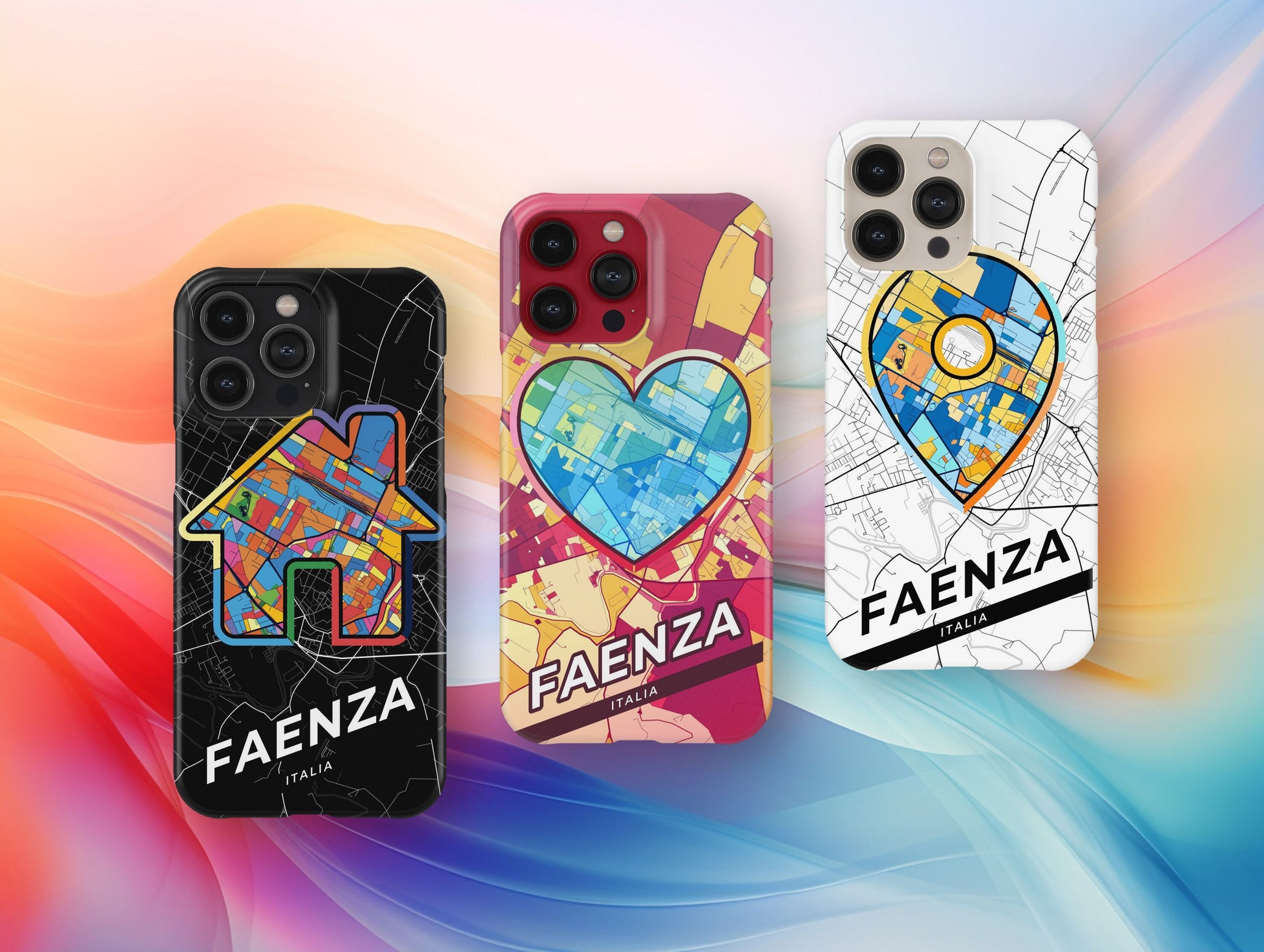 Faenza Italy slim phone case with colorful icon. Birthday, wedding or housewarming gift. Couple match cases.