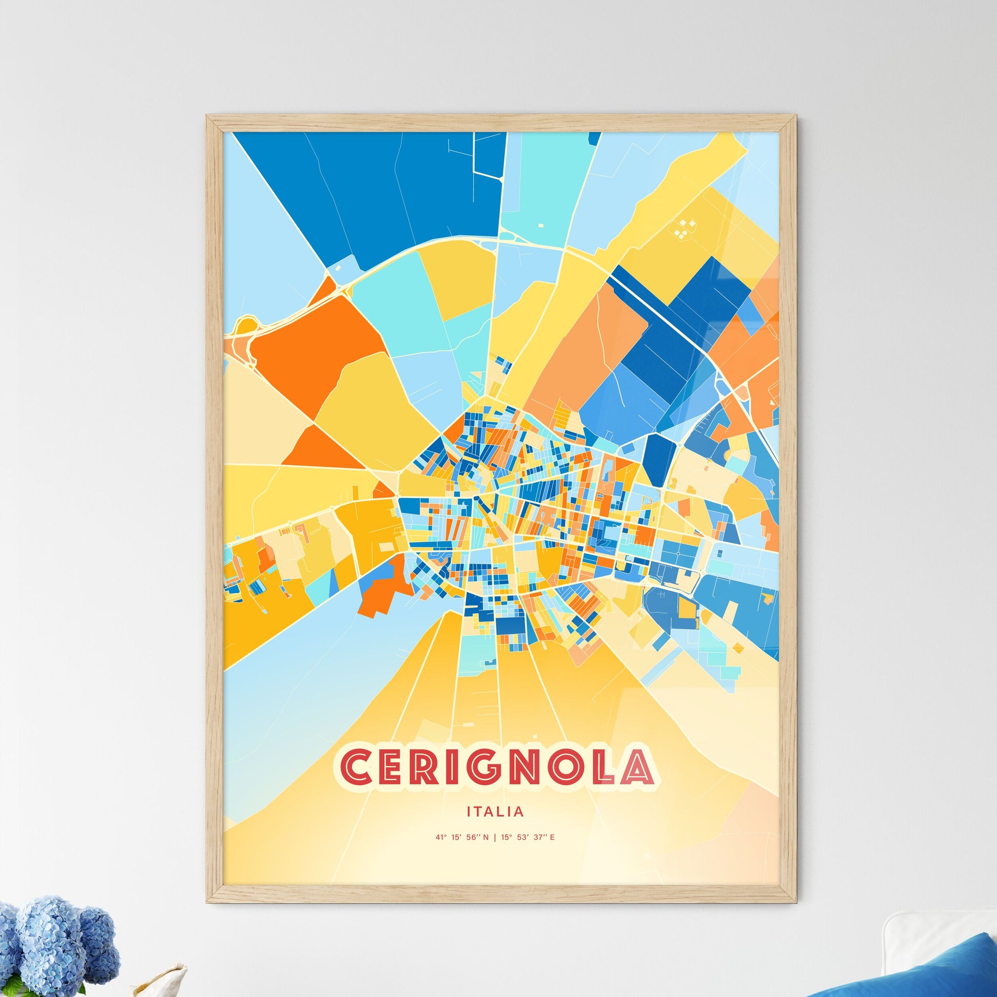 Colorful Cerignola Italy Fine Art Map Blue Orange