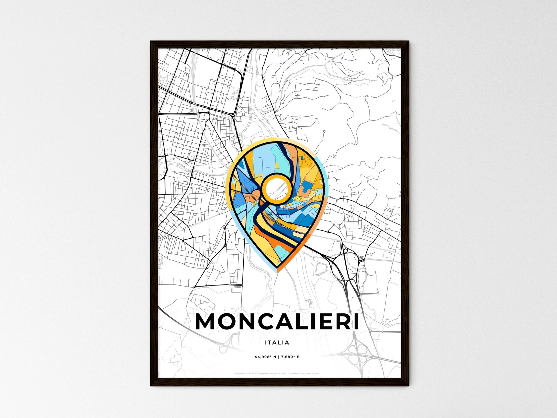 Moncalieri Italy wedding art map with pointer icon