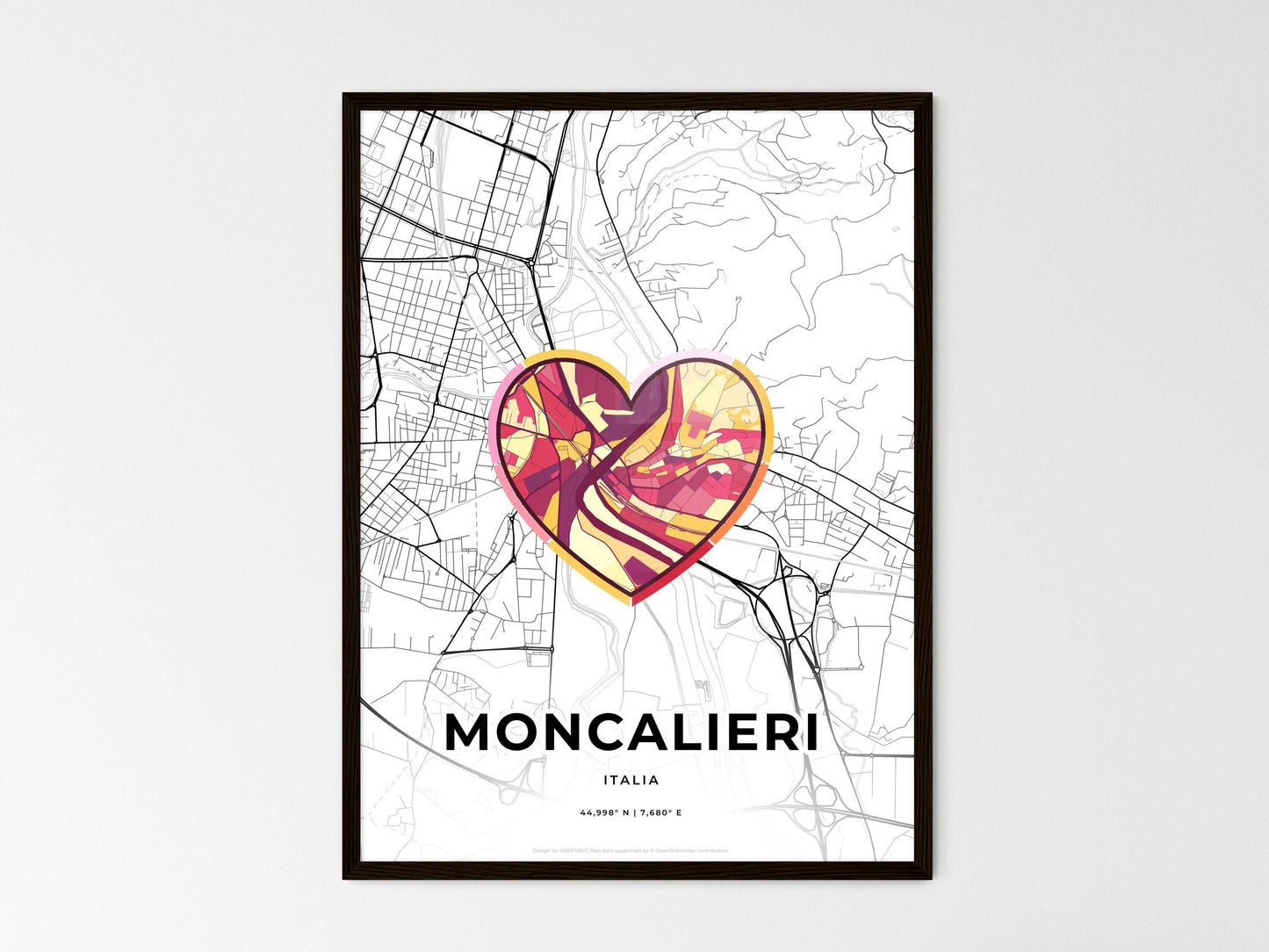 Moncalieri Italy wedding art map with heart icon
