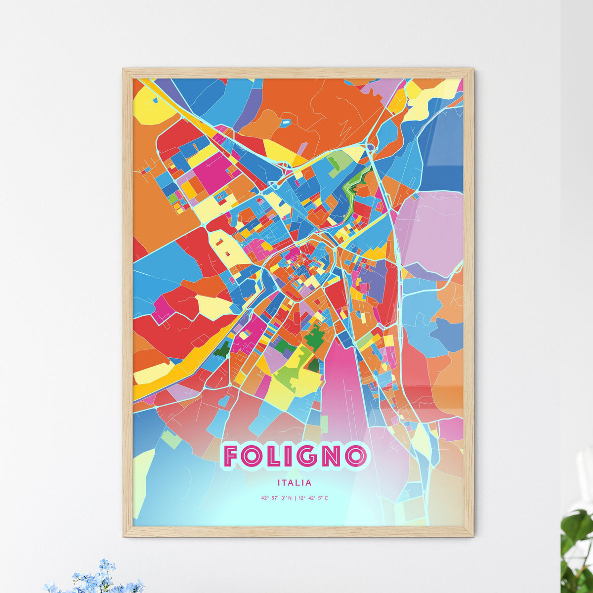 Colorful FOLIGNO ITALY Fine Art Map Crazy Colors