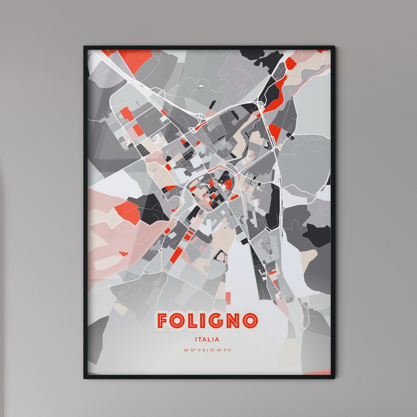 Colorful FOLIGNO ITALY Fine Art Map Modern