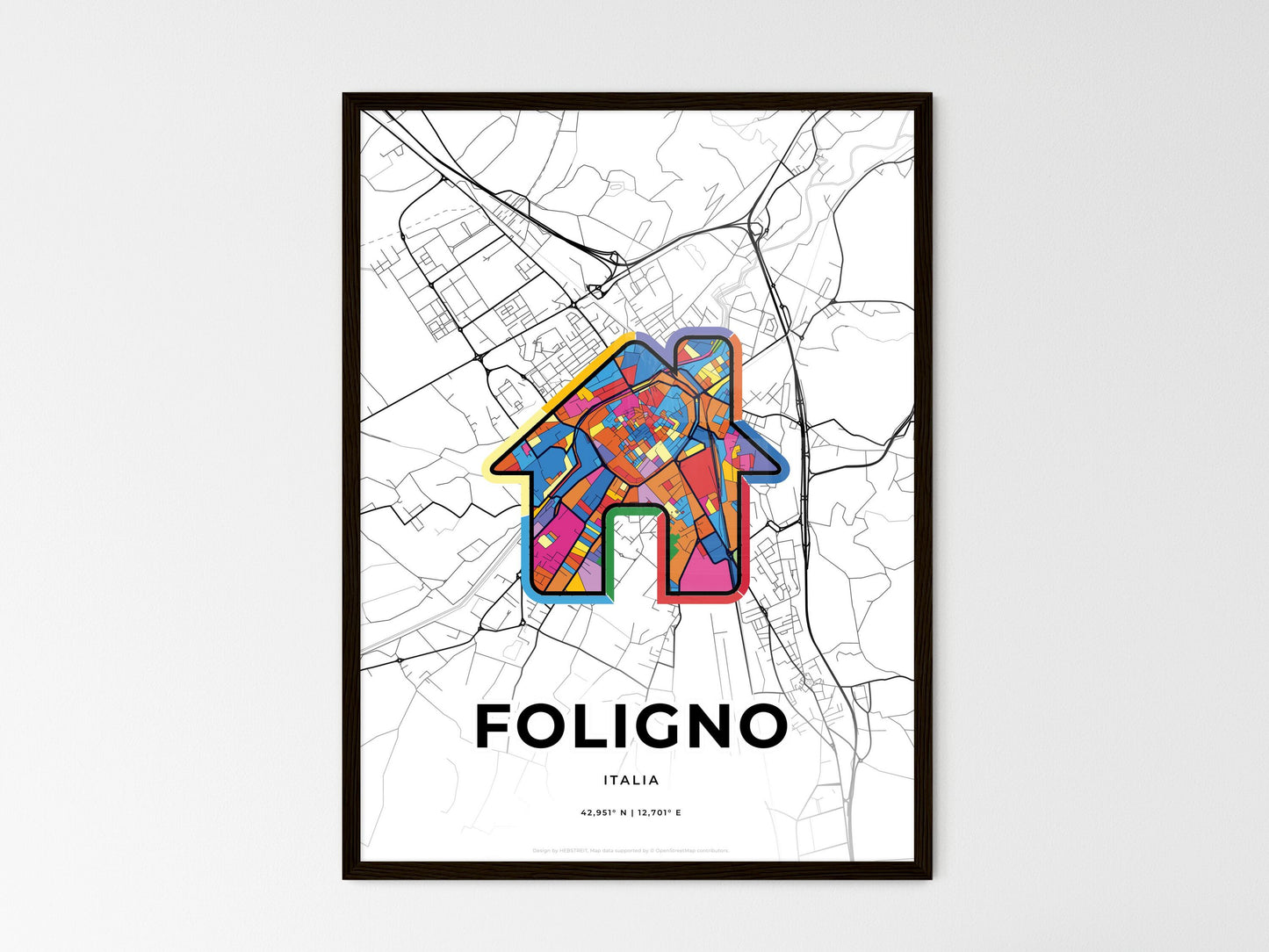 Foligno Italy wedding art map with home icon