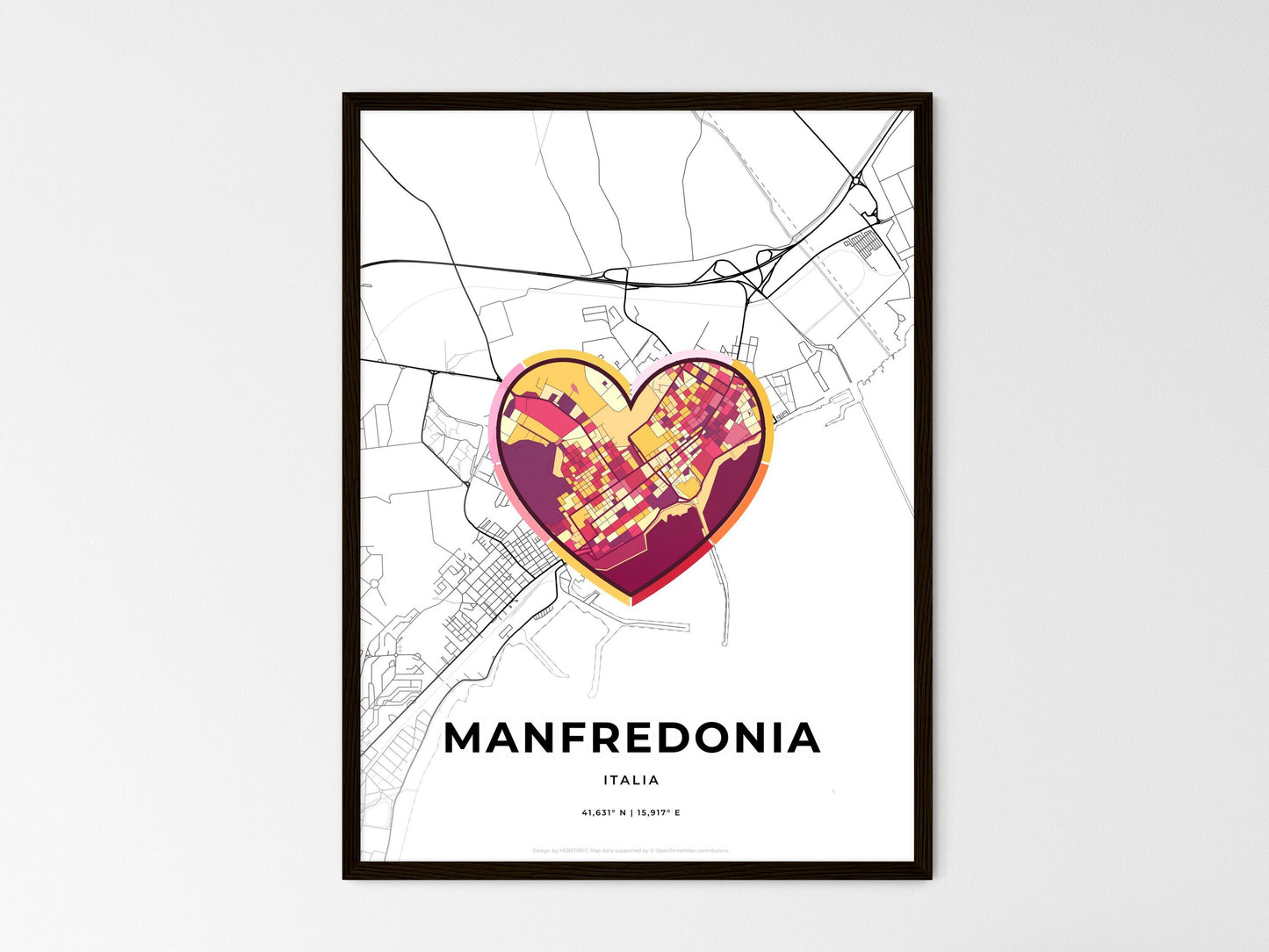 Manfredonia Italy wedding art map with heart icon