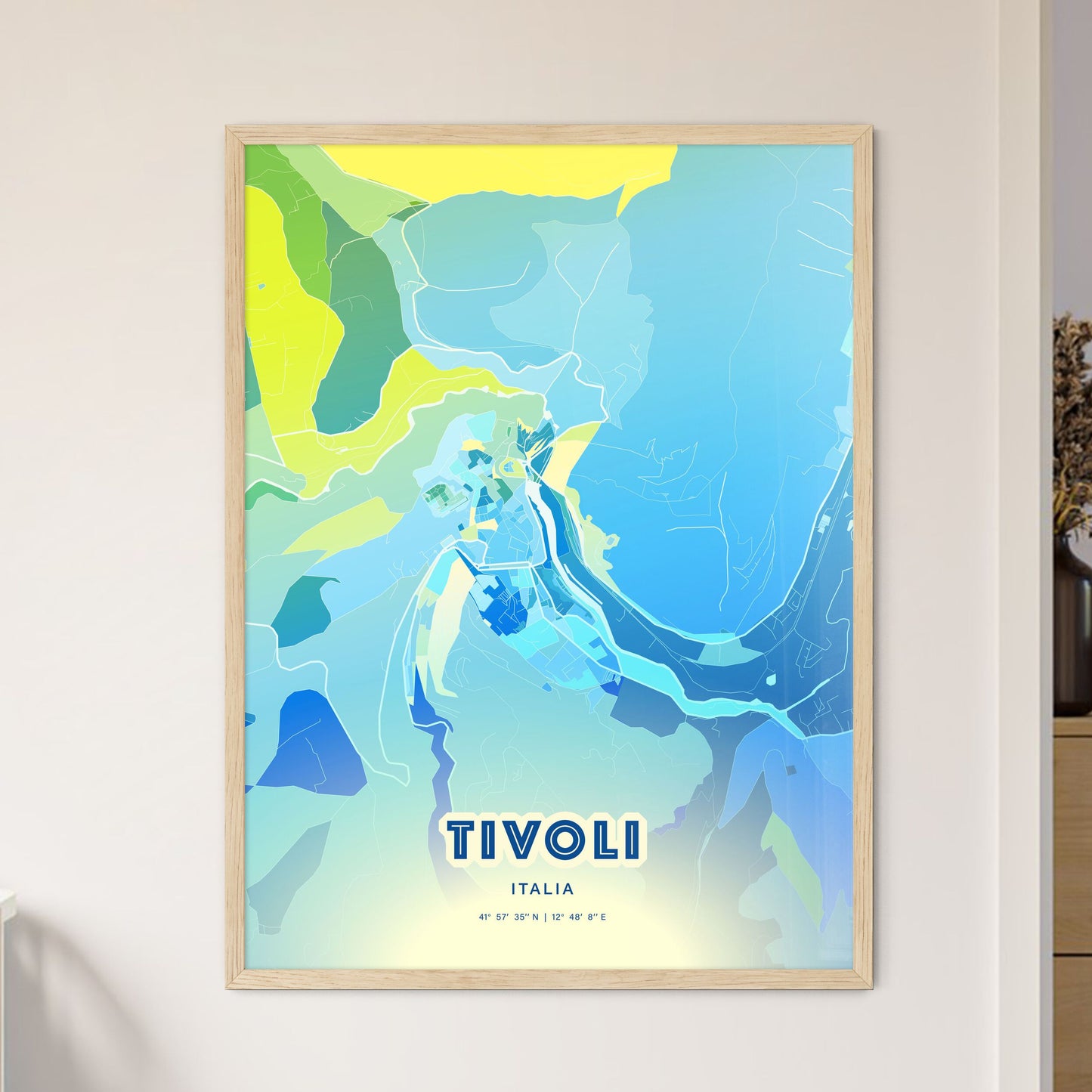 Colorful TIVOLI ITALY Fine Art Map Cool Blue