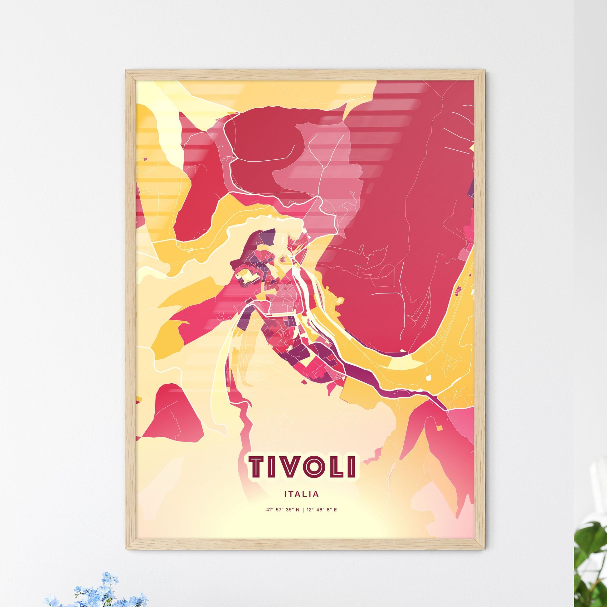 Colorful TIVOLI ITALY Fine Art Map Hot Red