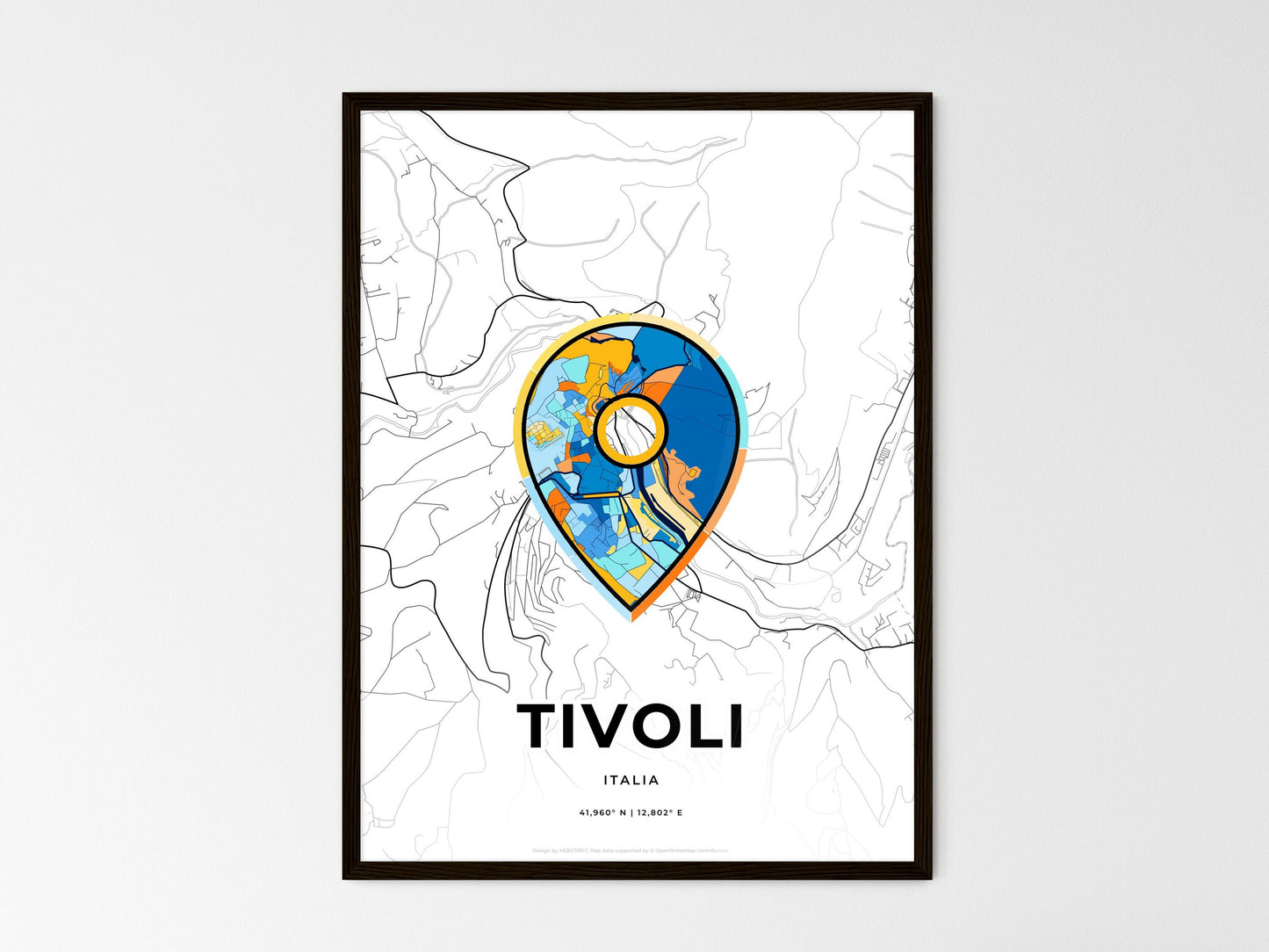 Tivoli Italy wedding art map with pointer icon