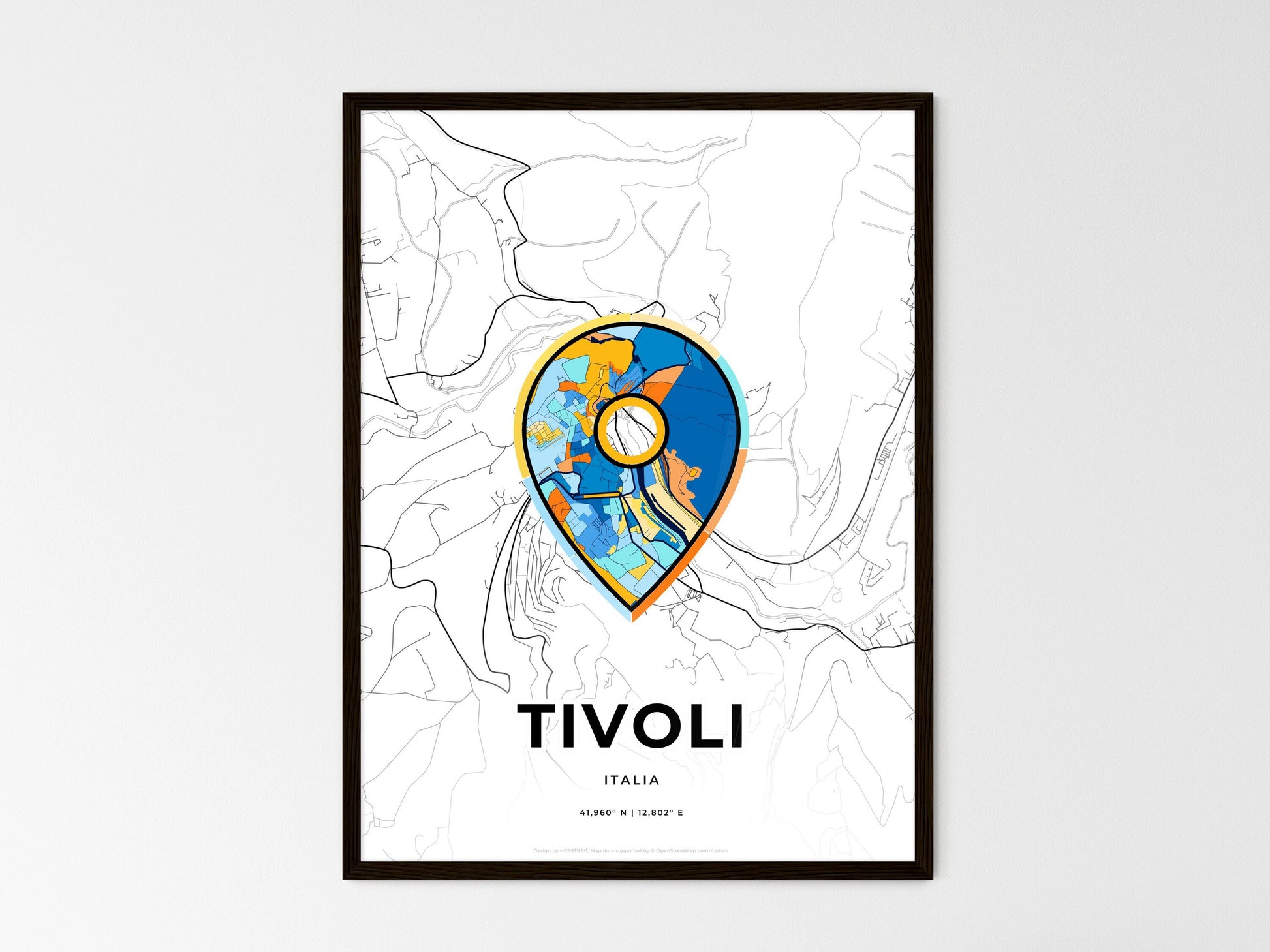 Tivoli Italy wedding art map with pointer icon