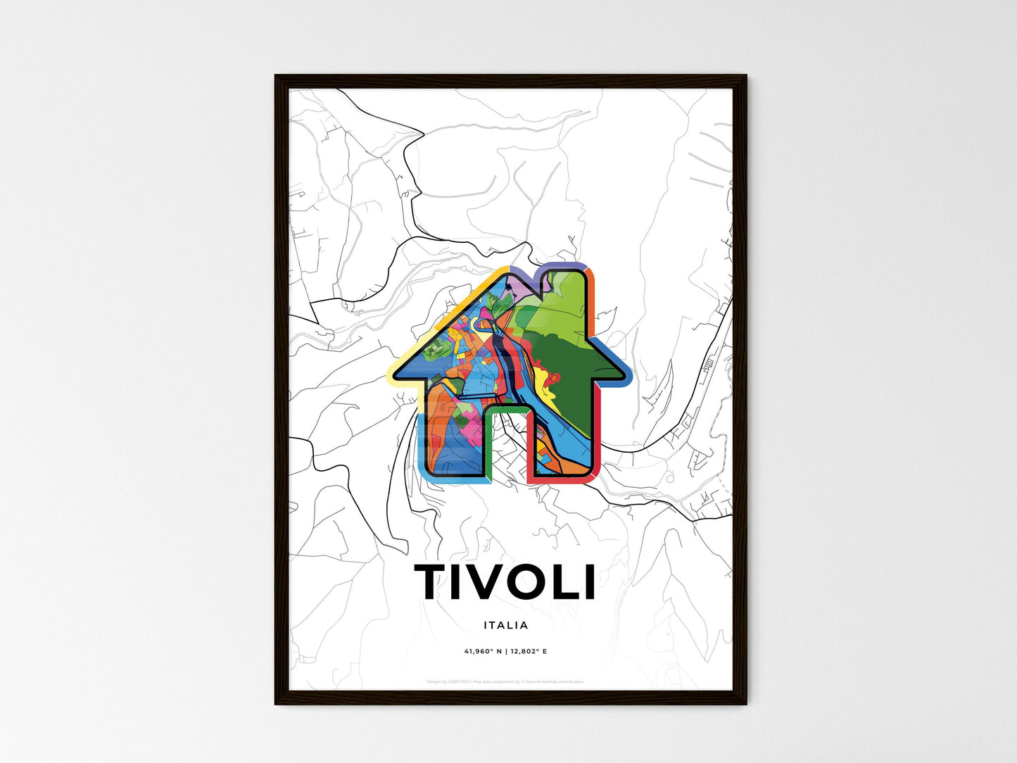 Tivoli Italy wedding art map with home icon
