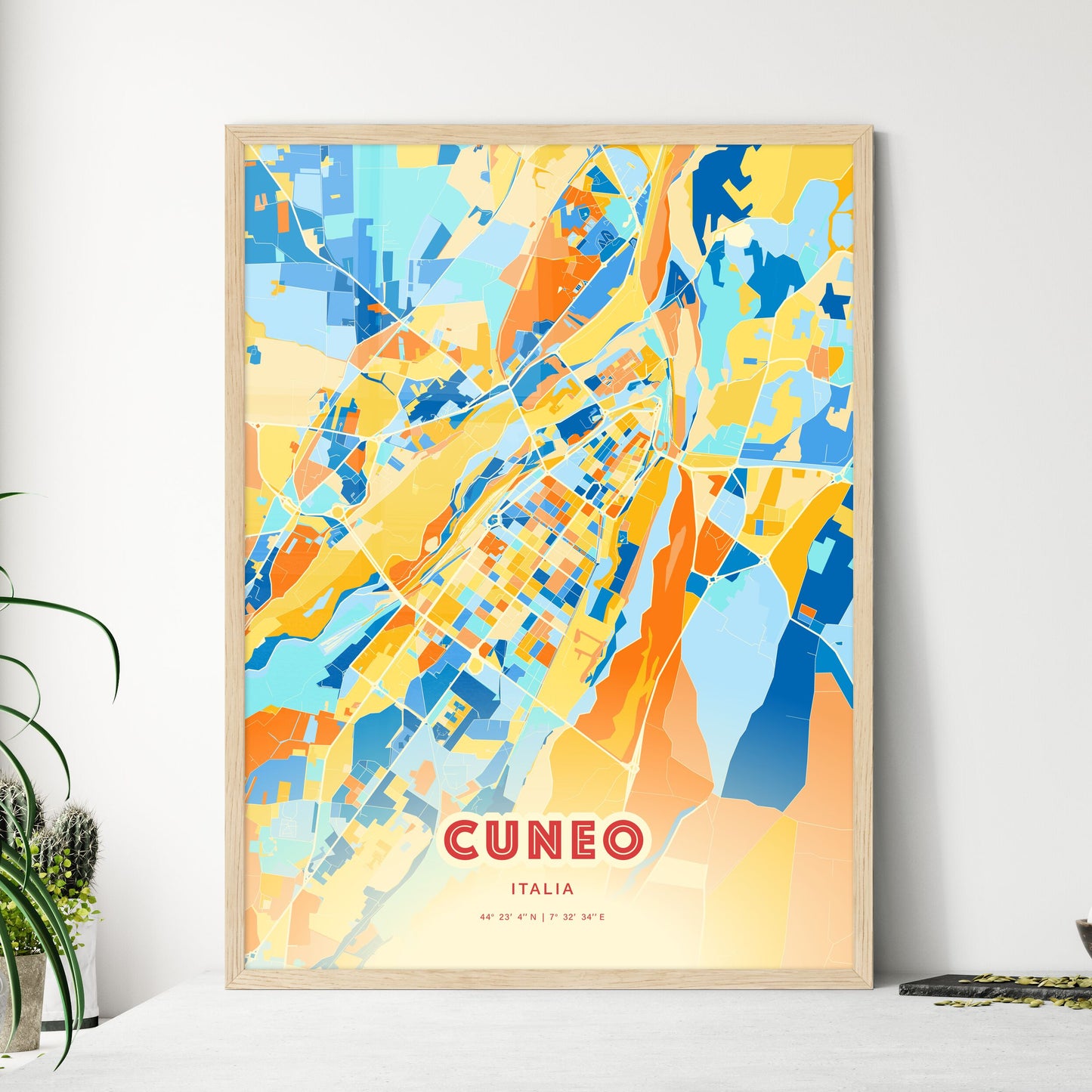 Colorful CUNEO ITALY Fine Art Map Blue Orange