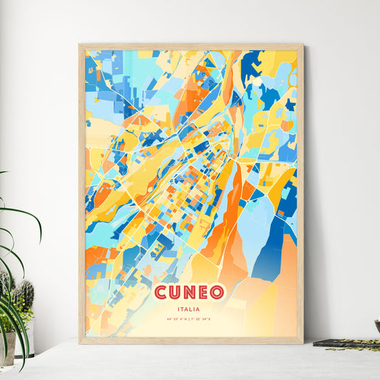 Colorful CUNEO ITALY Fine Art Map Blue Orange