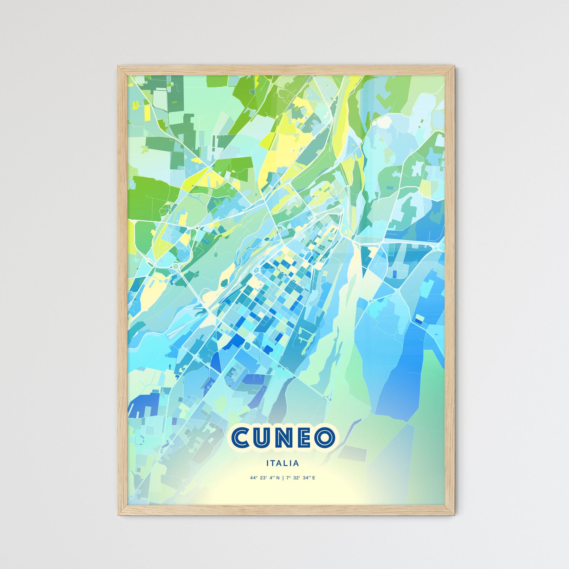 Colorful CUNEO ITALY Fine Art Map Cool Blue