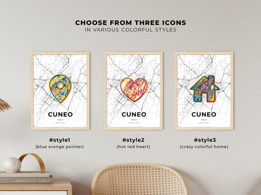 Cuneo Italy maps with colorful icons
