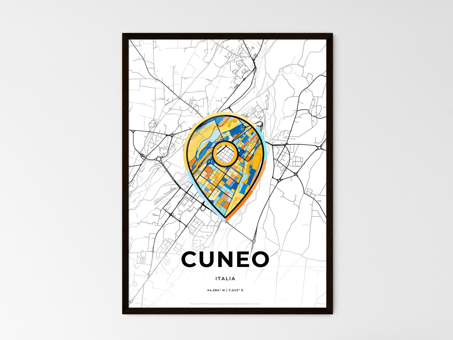 Cuneo Italy wedding art map with pointer icon