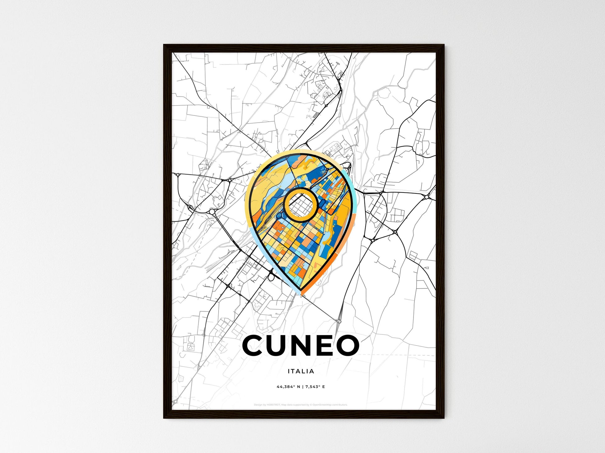 Cuneo Italy wedding art map with pointer icon