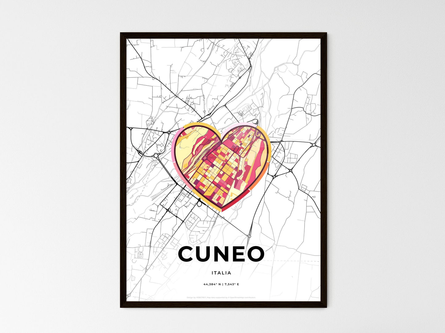 Cuneo Italy wedding art map with heart icon