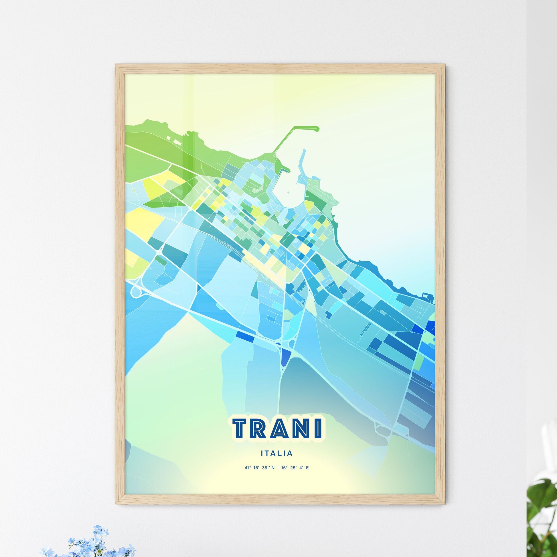 Colorful TRANI ITALY Fine Art Map Cool Blue