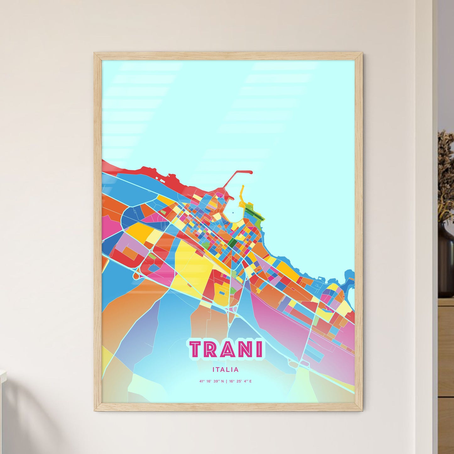 Colorful TRANI ITALY Fine Art Map Crazy Colors