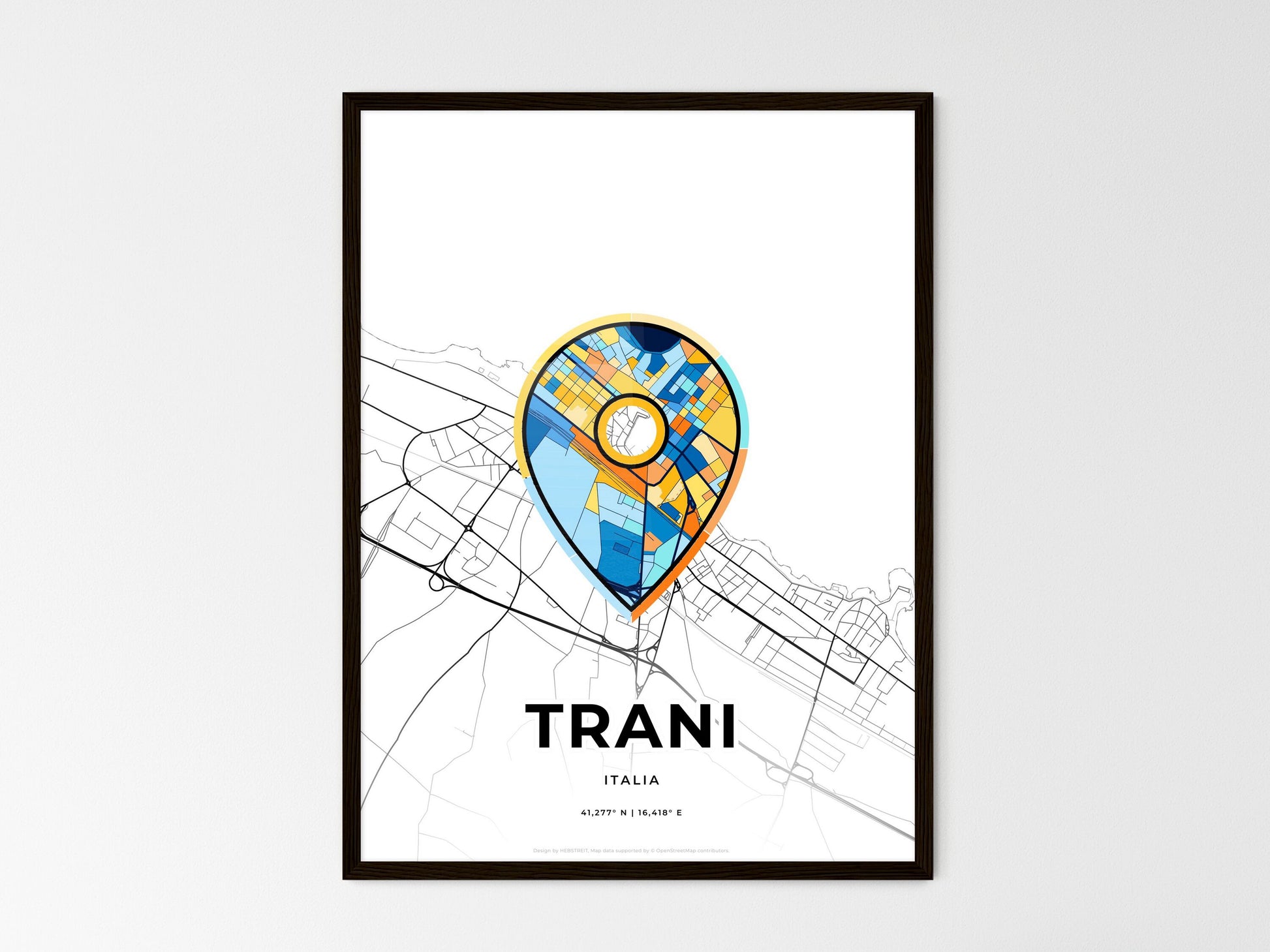 Trani Italy wedding art map with pointer icon