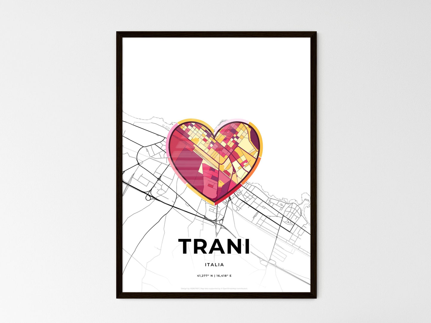 Trani Italy wedding art map with heart icon