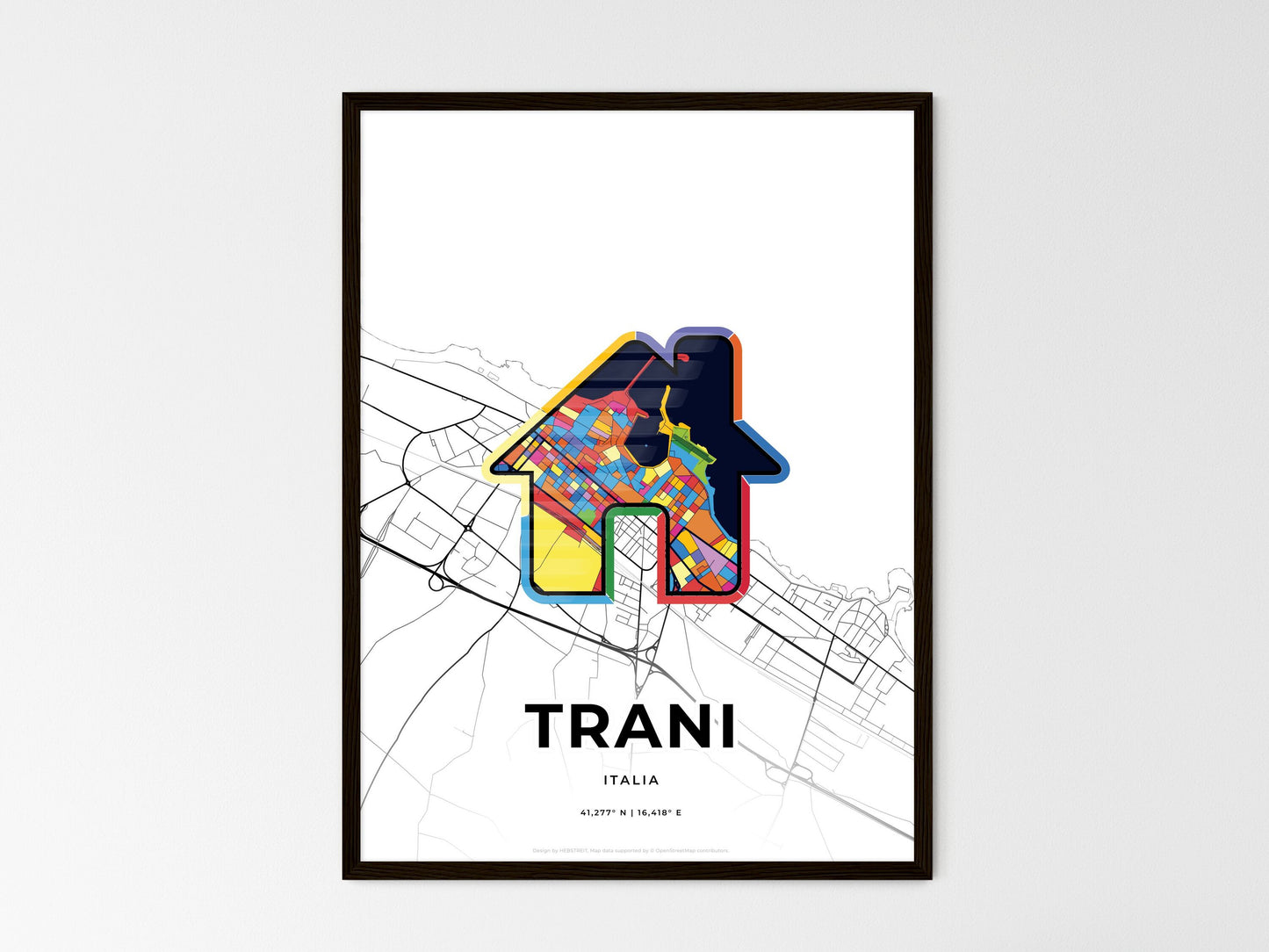 Trani Italy wedding art map with home icon