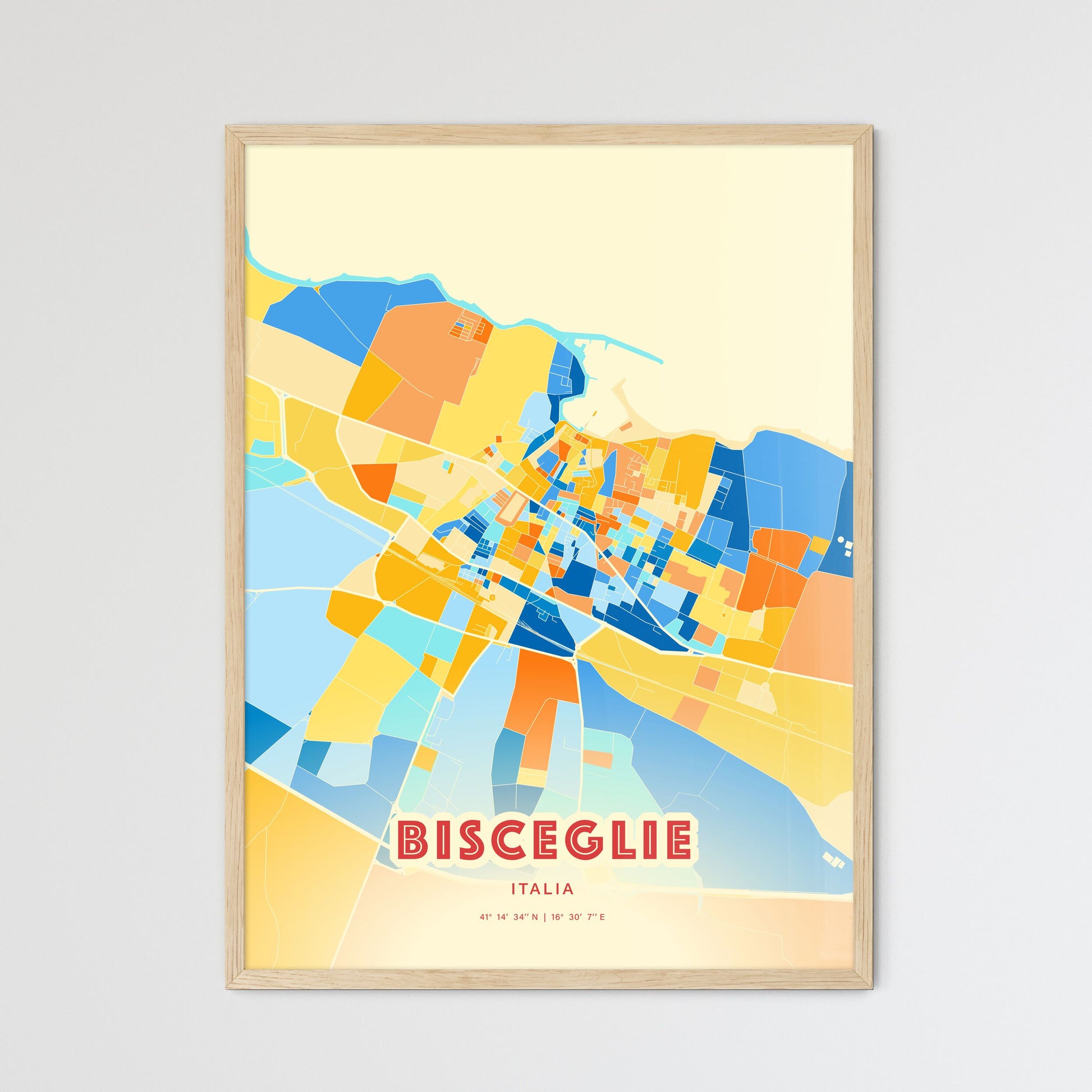 Colorful BISCEGLIE ITALY Fine Art Map Blue Orange