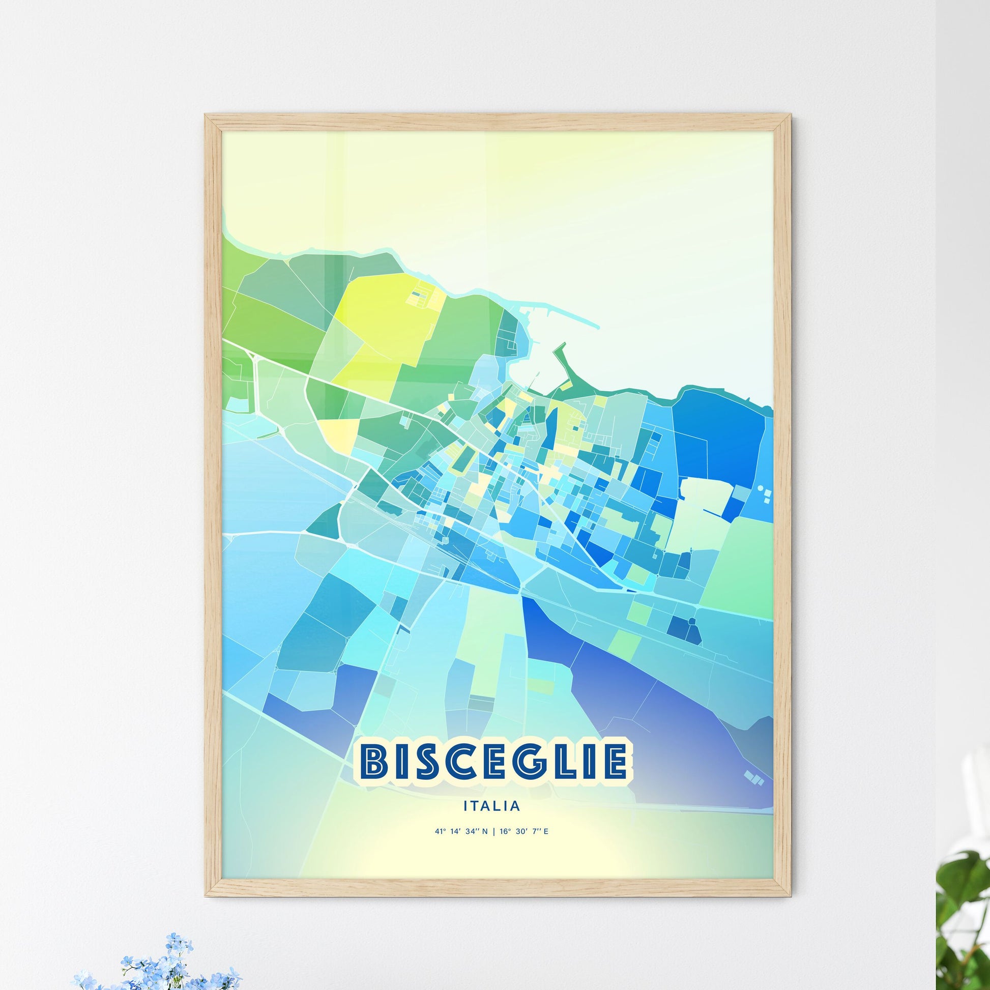 Colorful BISCEGLIE ITALY Fine Art Map Cool Blue