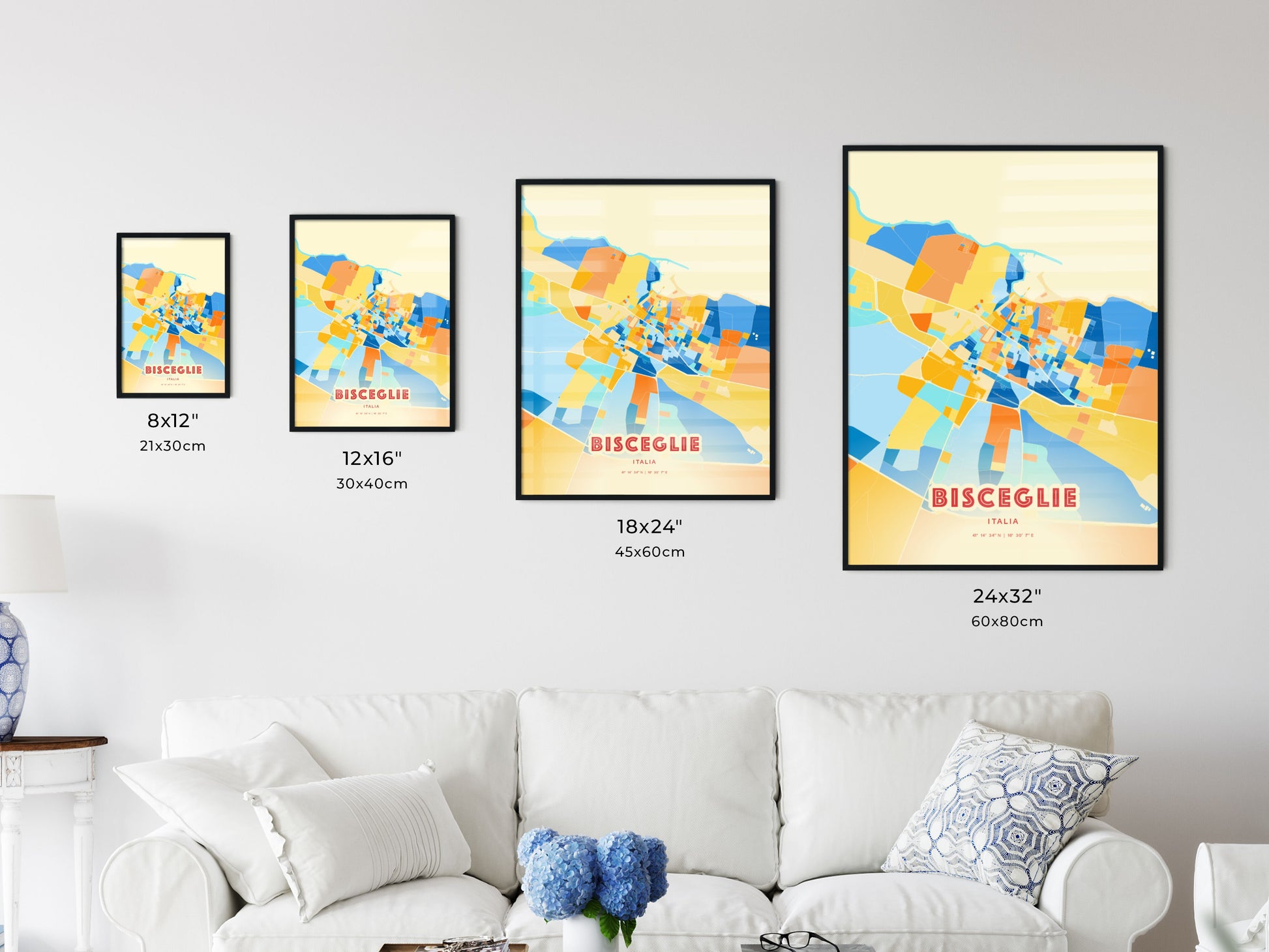 Colorful BISCEGLIE ITALY Fine Art Map Blue Orange