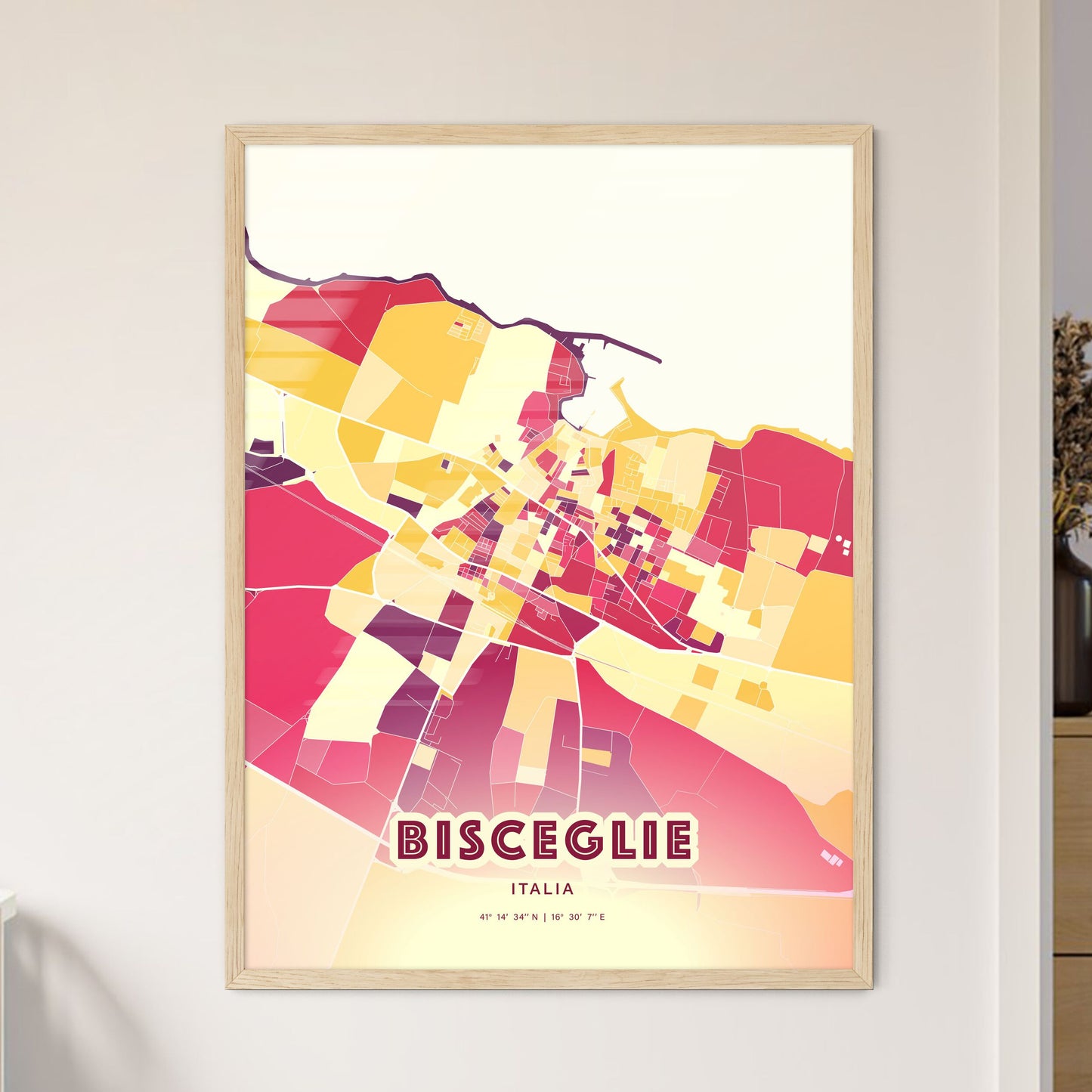 Colorful BISCEGLIE ITALY Fine Art Map Hot Red