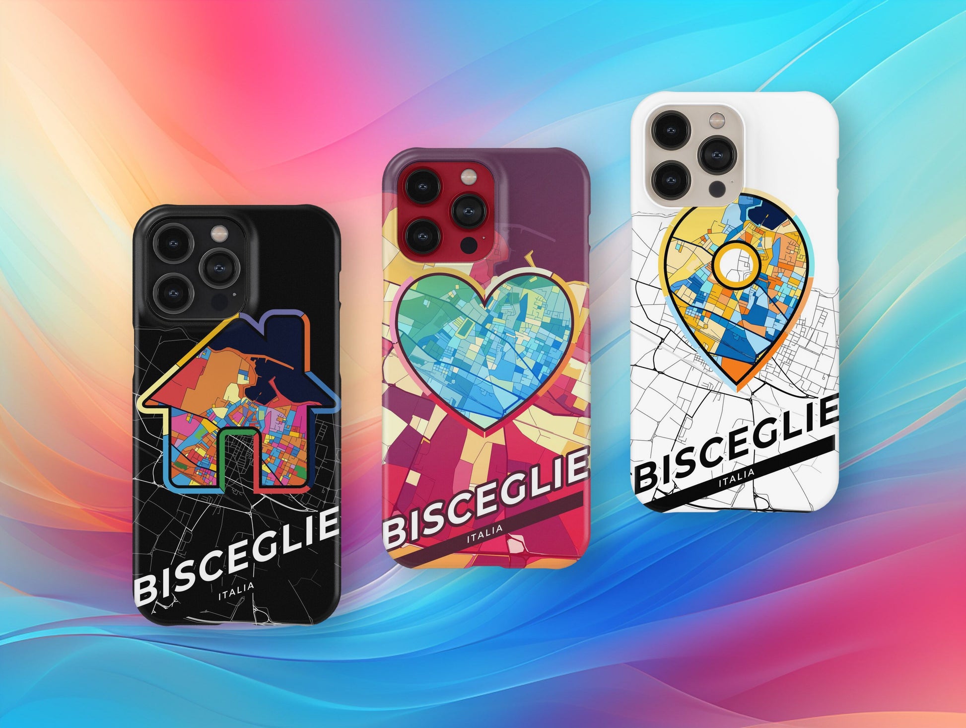 Bisceglie Italy slim phone case with colorful icon. Birthday, wedding or housewarming gift. Couple match cases.