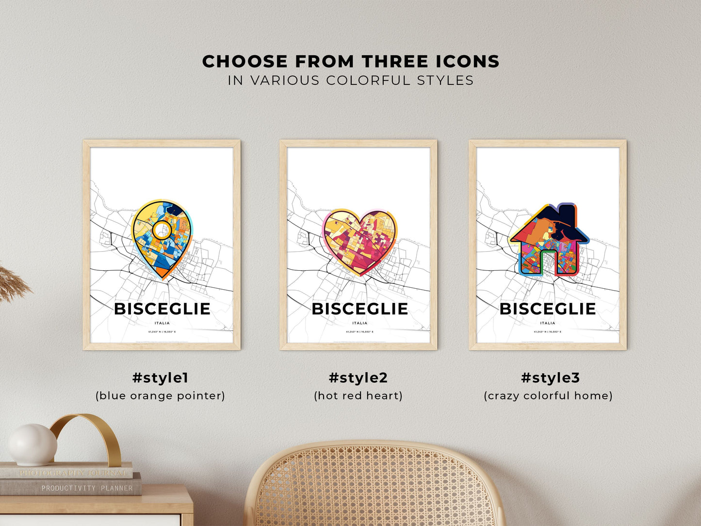 Bisceglie Italy maps with colorful icons