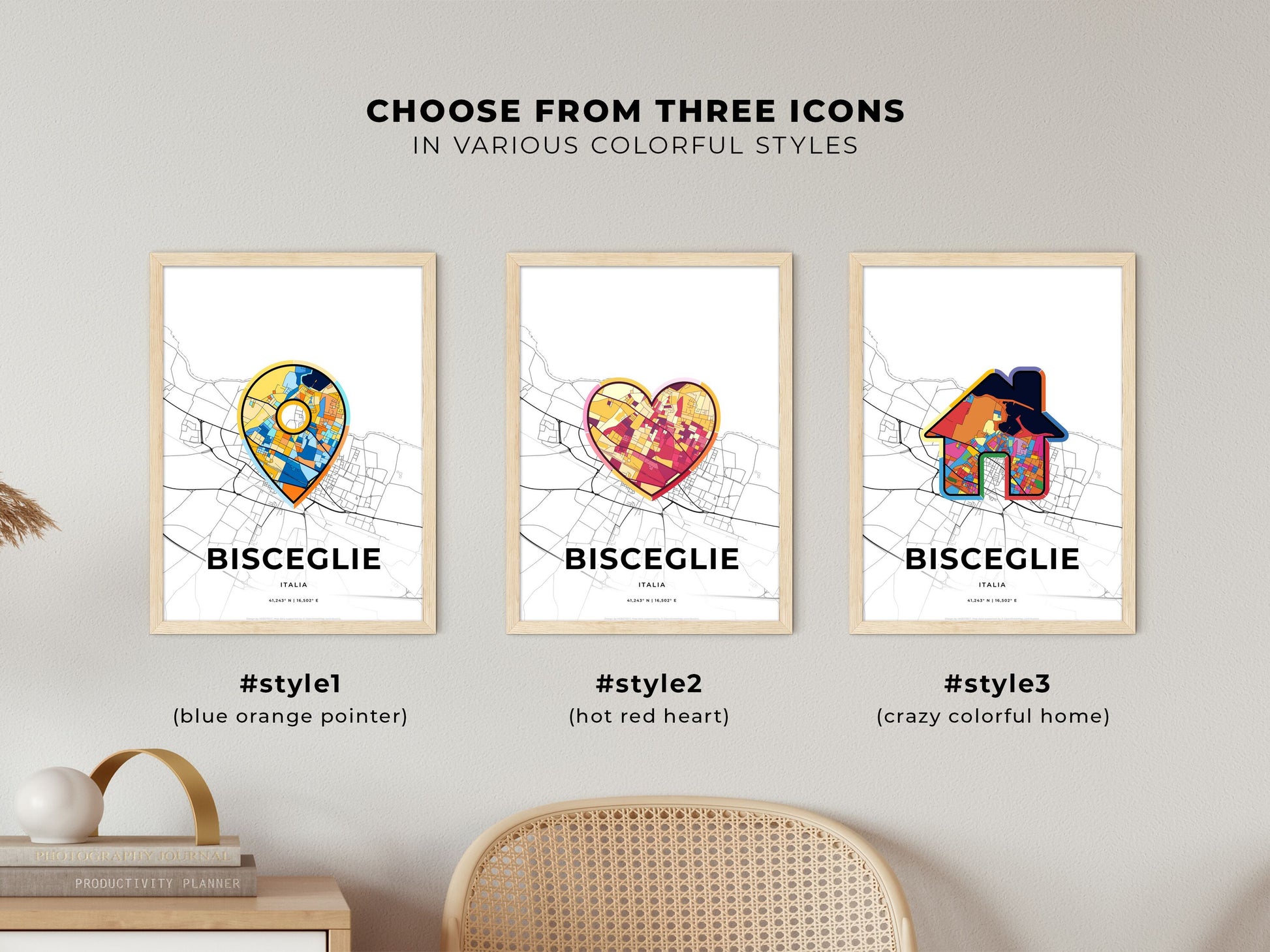Bisceglie Italy maps with colorful icons