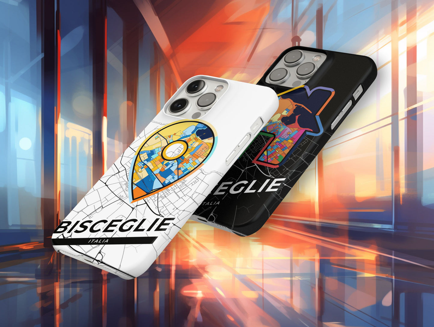 Bisceglie Italy slim phone case with colorful icon. Birthday, wedding or housewarming gift. Couple match cases.