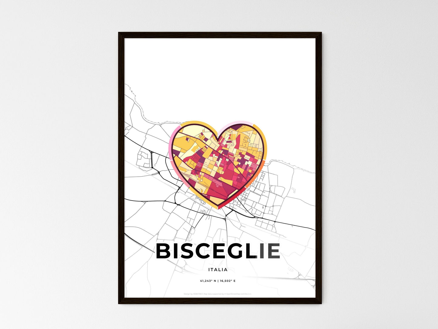 Bisceglie Italy wedding art map with heart icon