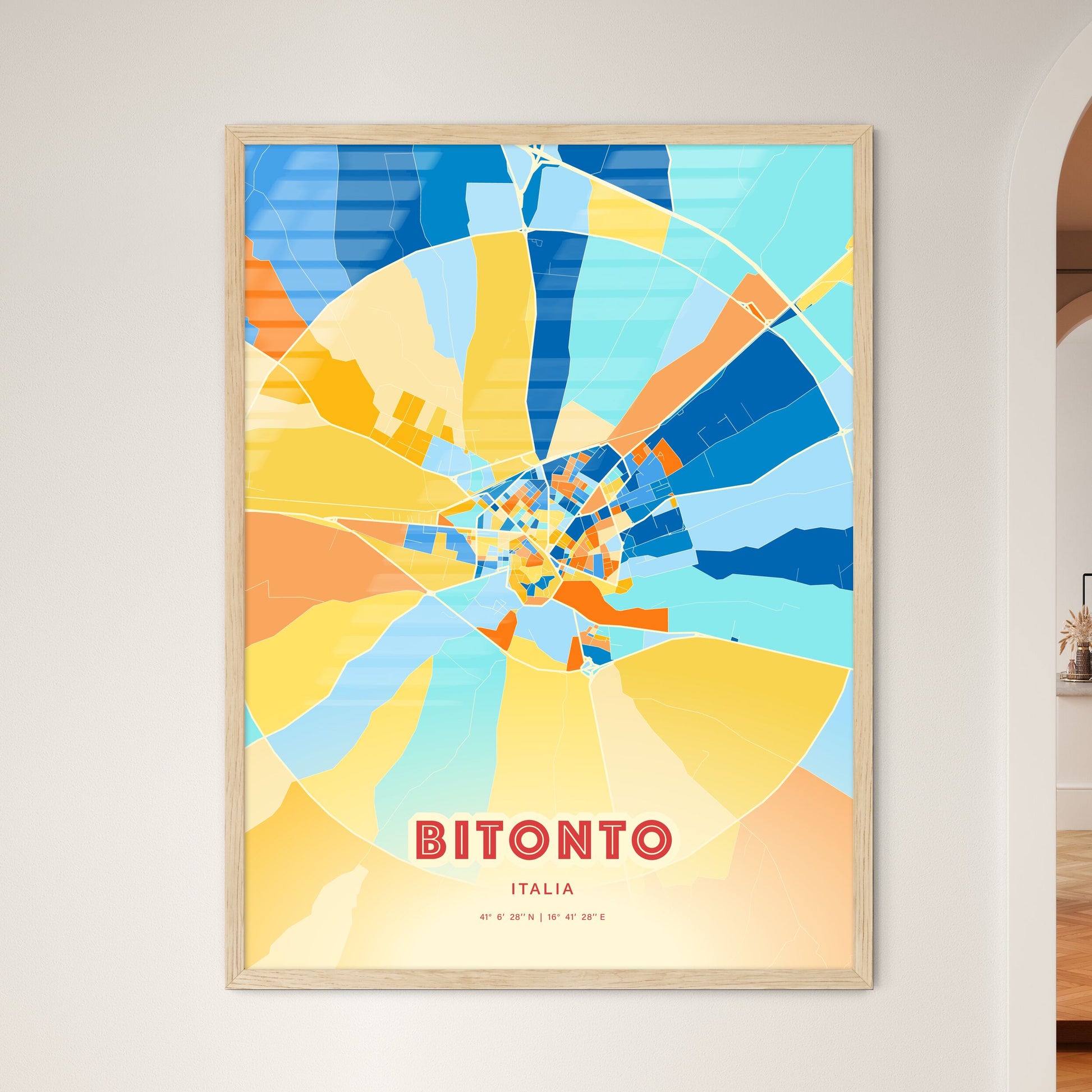 Colorful BITONTO ITALY Fine Art Map Blue Orange