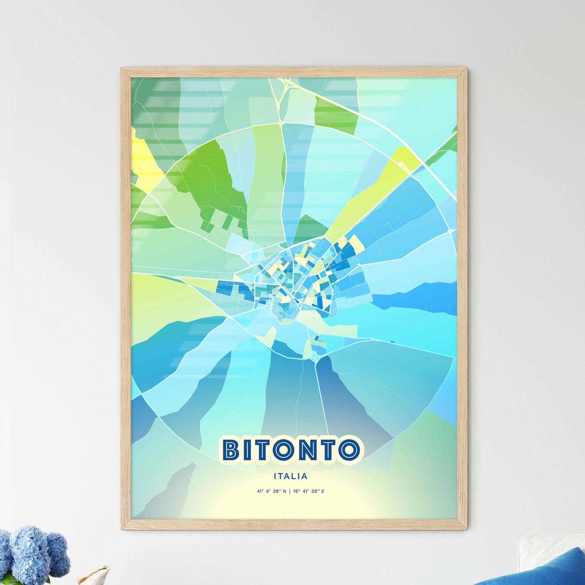 Colorful BITONTO ITALY Fine Art Map Cool Blue