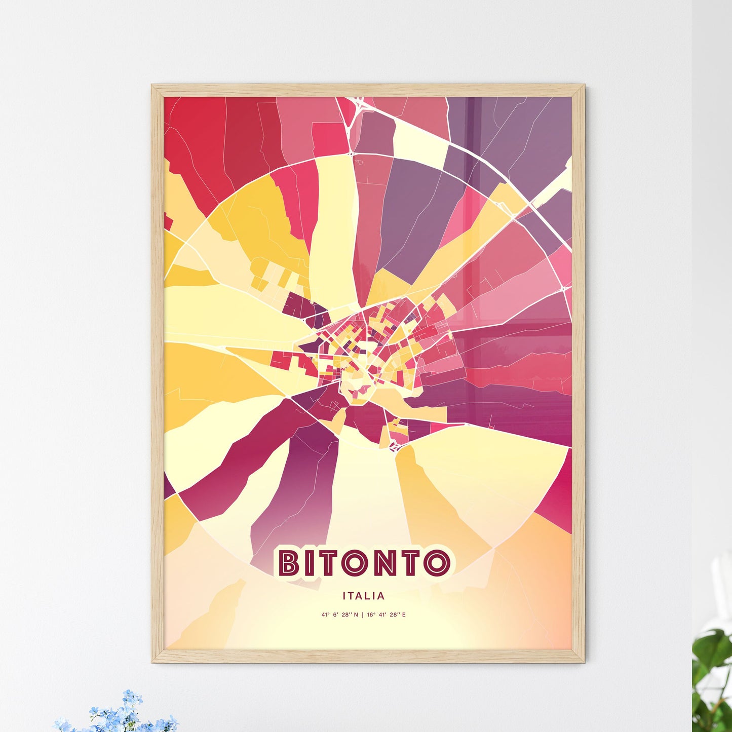 Colorful BITONTO ITALY Fine Art Map Hot Red