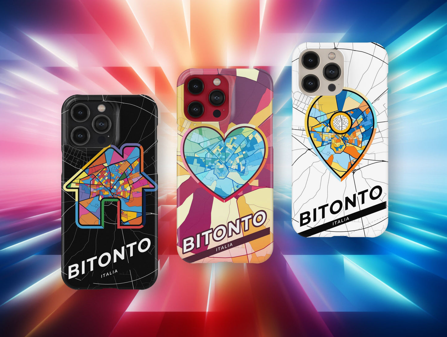 Bitonto Italy slim phone case with colorful icon. Birthday, wedding or housewarming gift. Couple match cases.