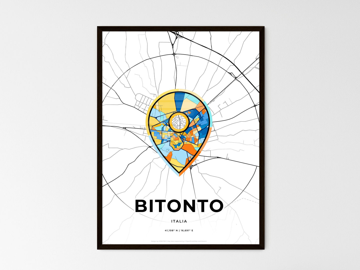Bitonto Italy wedding art map with pointer icon