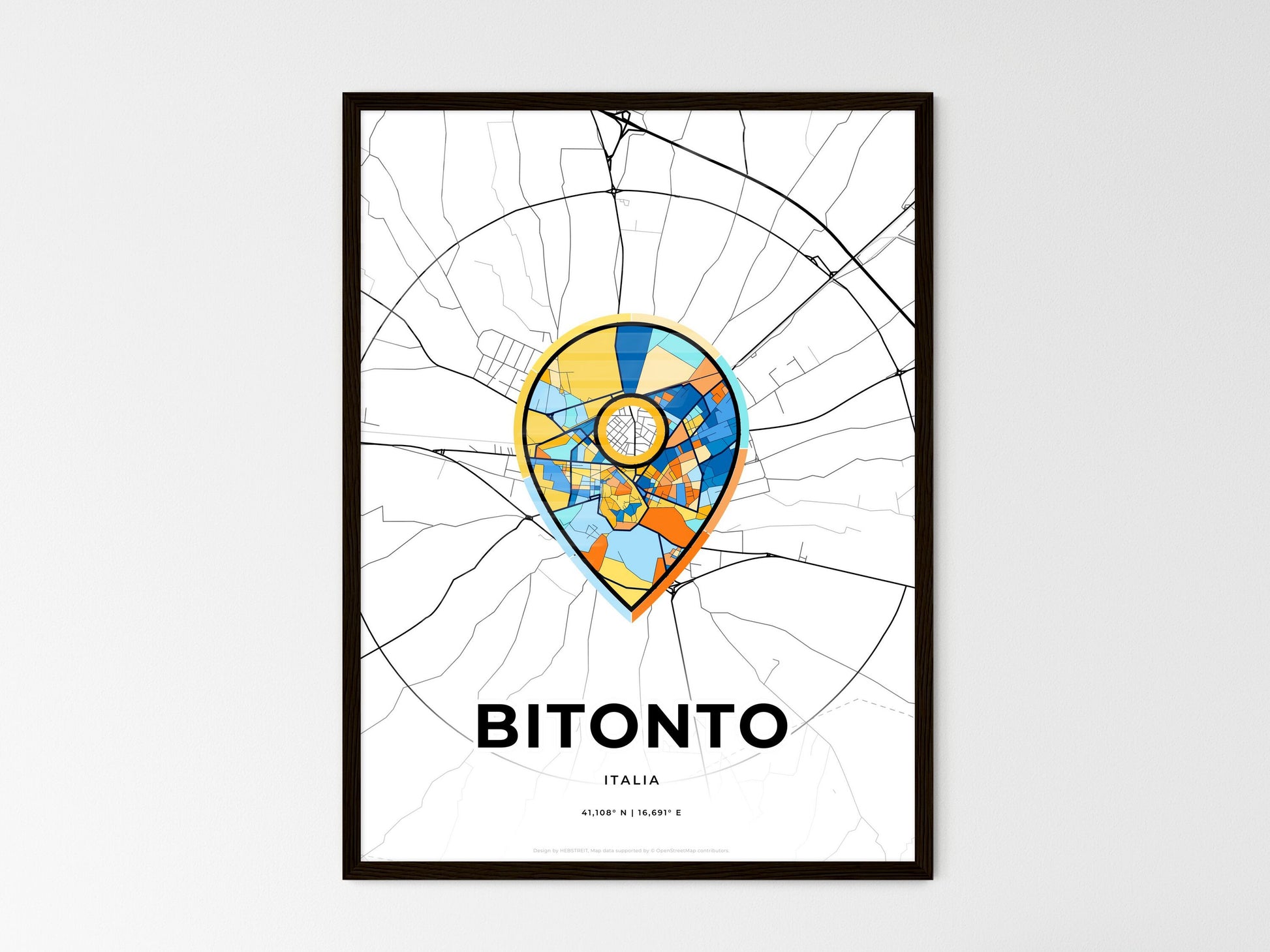 Bitonto Italy wedding art map with pointer icon