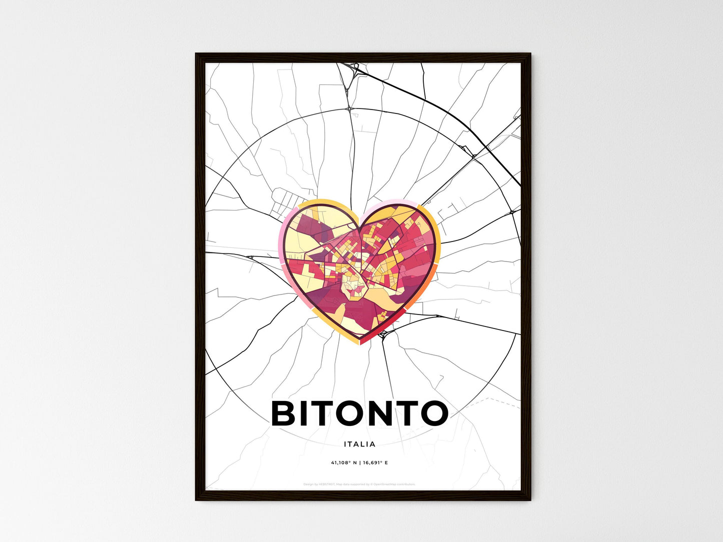 Bitonto Italy wedding art map with heart icon