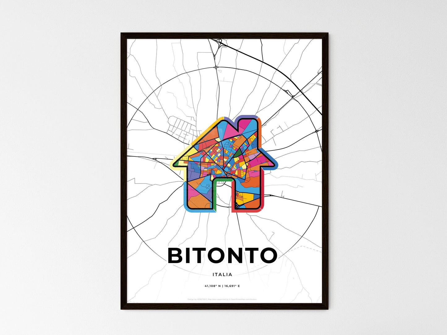 Bitonto Italy wedding art map with home icon