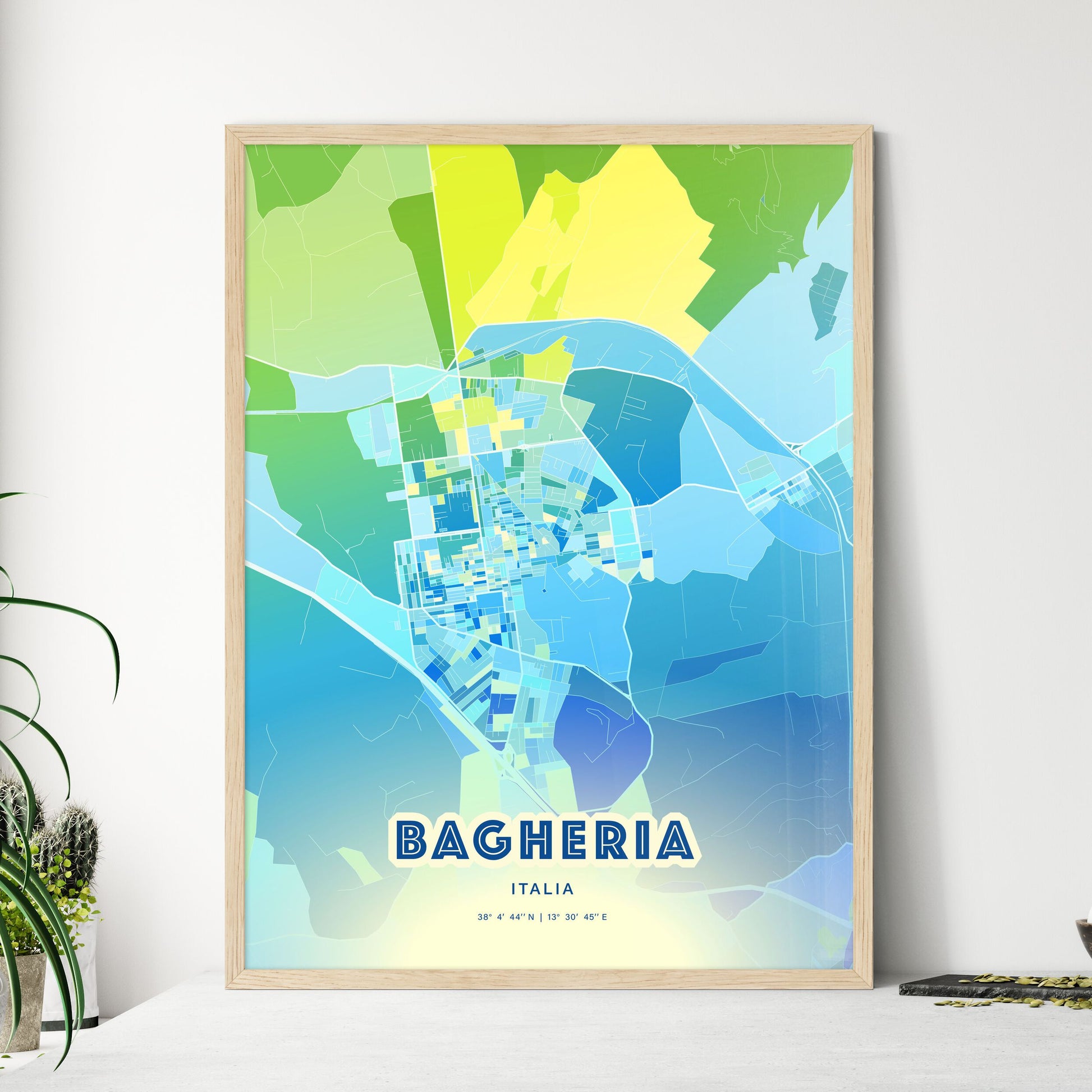 Colorful BAGHERIA ITALY Fine Art Map Cool Blue