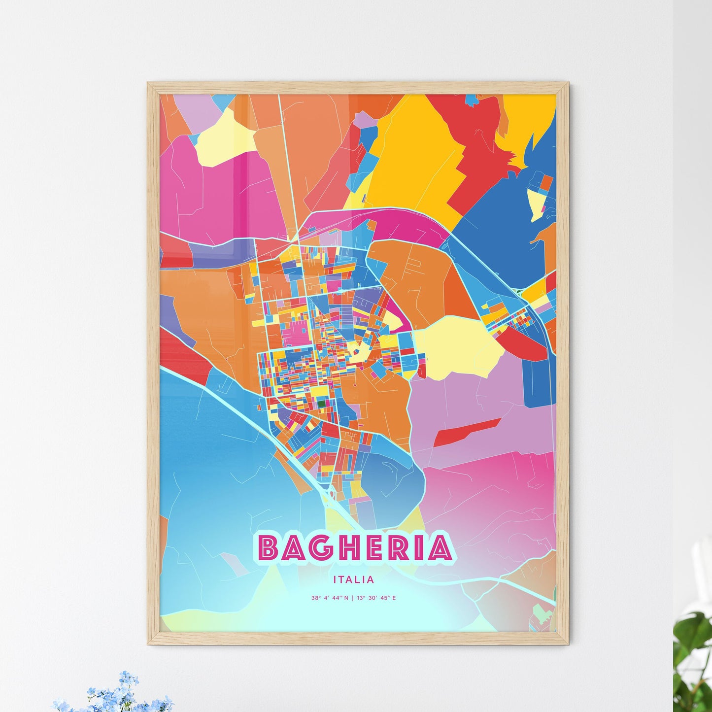 Colorful BAGHERIA ITALY Fine Art Map Crazy Colors