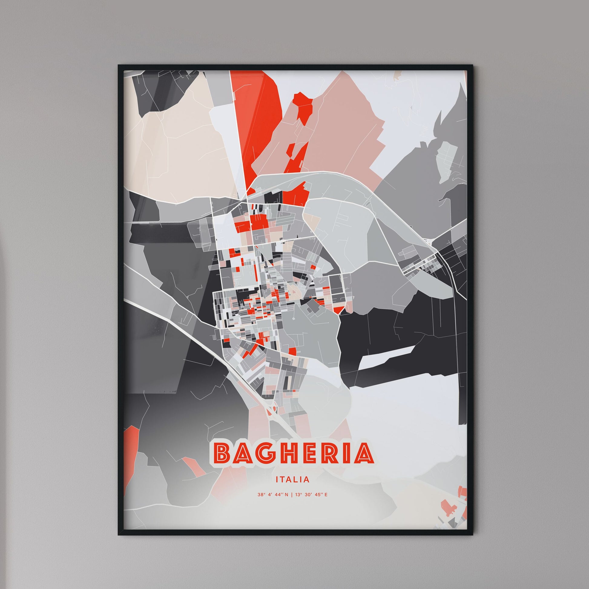 Colorful BAGHERIA ITALY Fine Art Map Modern