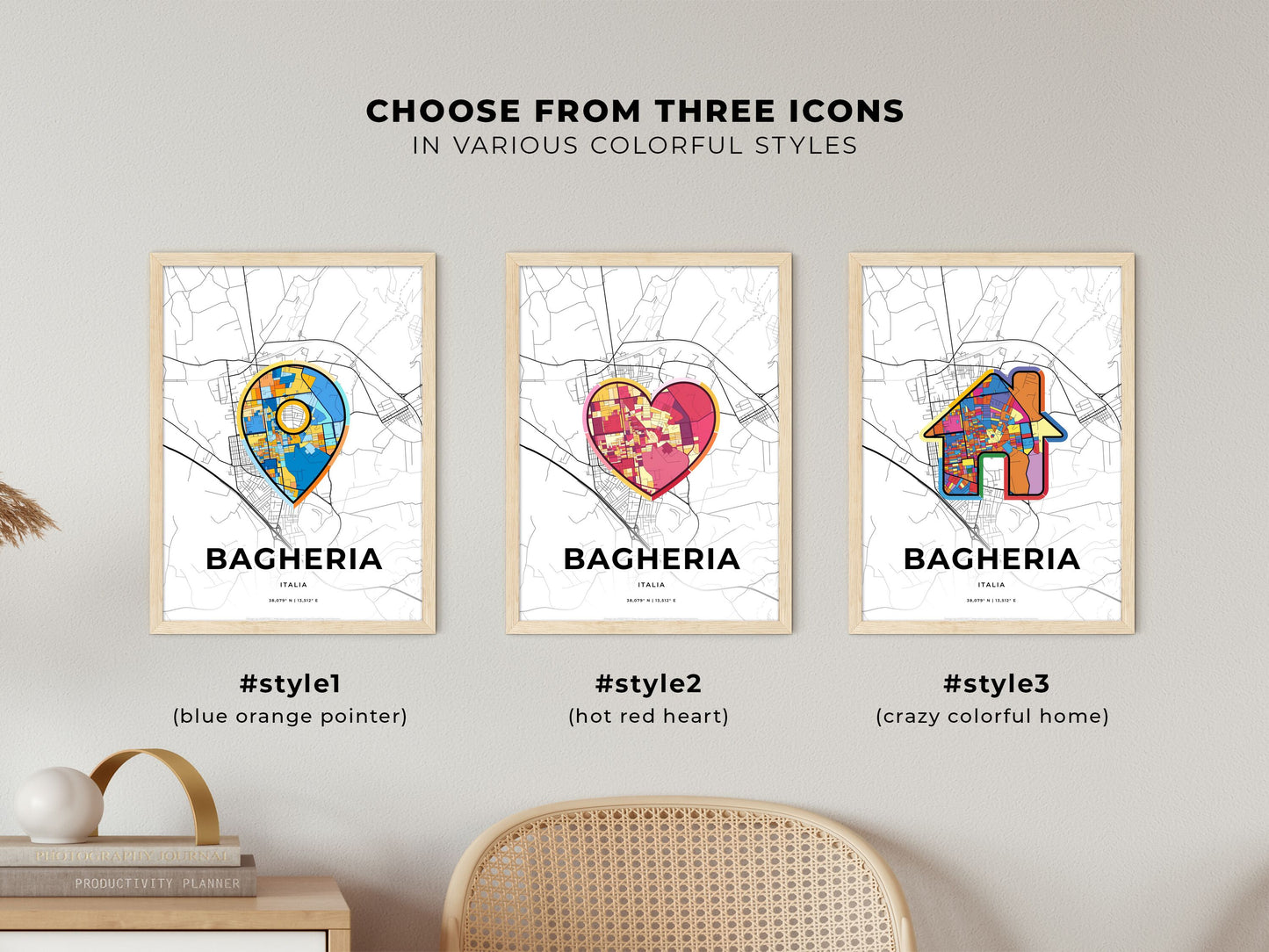 Bagheria Italy maps with colorful icons